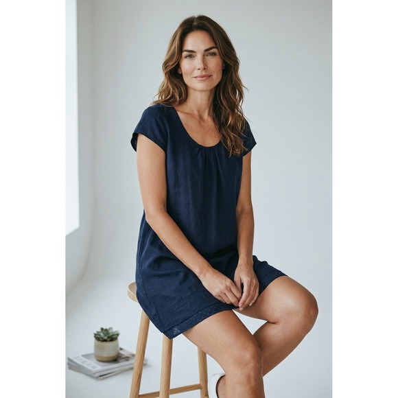 malvin Dresses & Skirts - Malvin I Love Linen Women's Size 10/L Blue Shift Dress Pockets Cap Sleeve